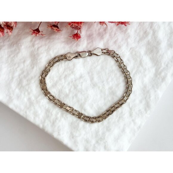 Sterling Silver flat chainlink Lobster Claw 925 Vintage Minimalist Bracelet - 7" - Picture 2 of 14